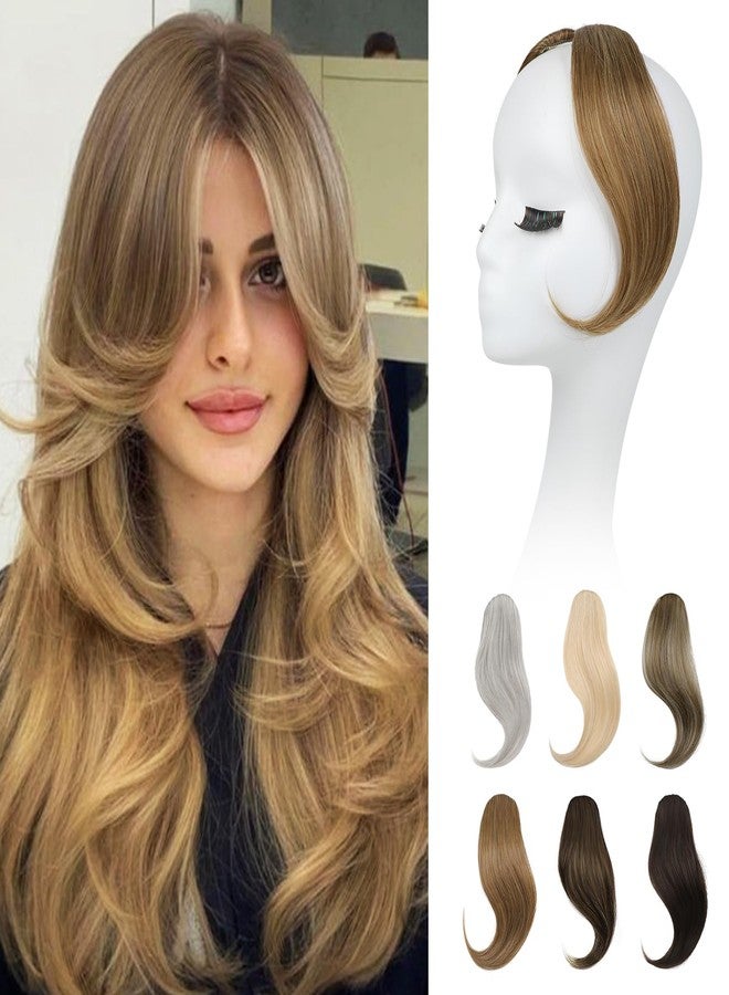 REECHO Bangs Hair Clip in Bangs, 2 PCS Face-Framing Classic Curtain Bangs Fringe Fake Bangs Hairpieces for Women Daily Wear - Light Brown with Highlights - Image 1